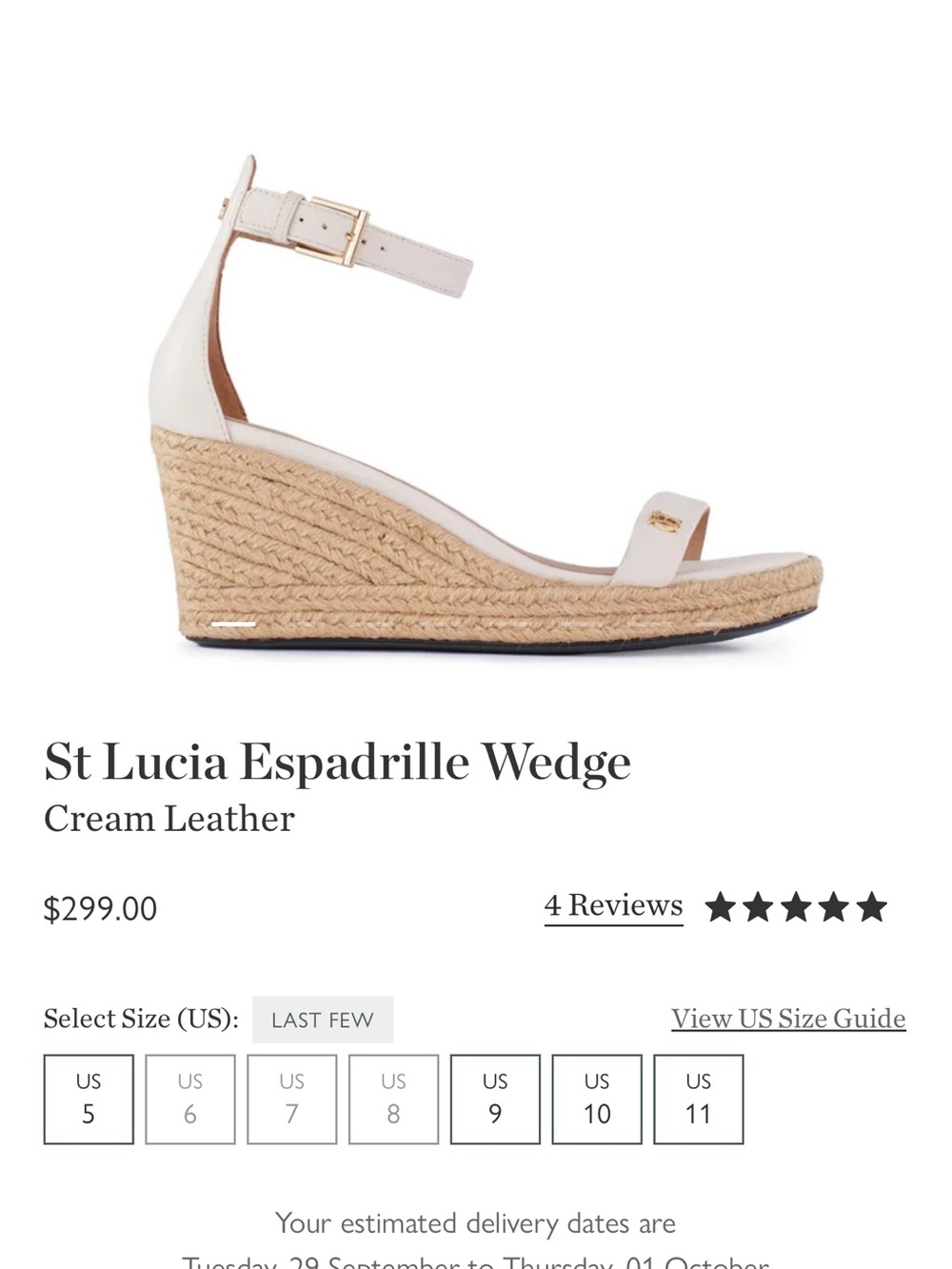 Holland Cooper St Lucia Espadrille Wedge
Cream Leather size 9 (UK 40)